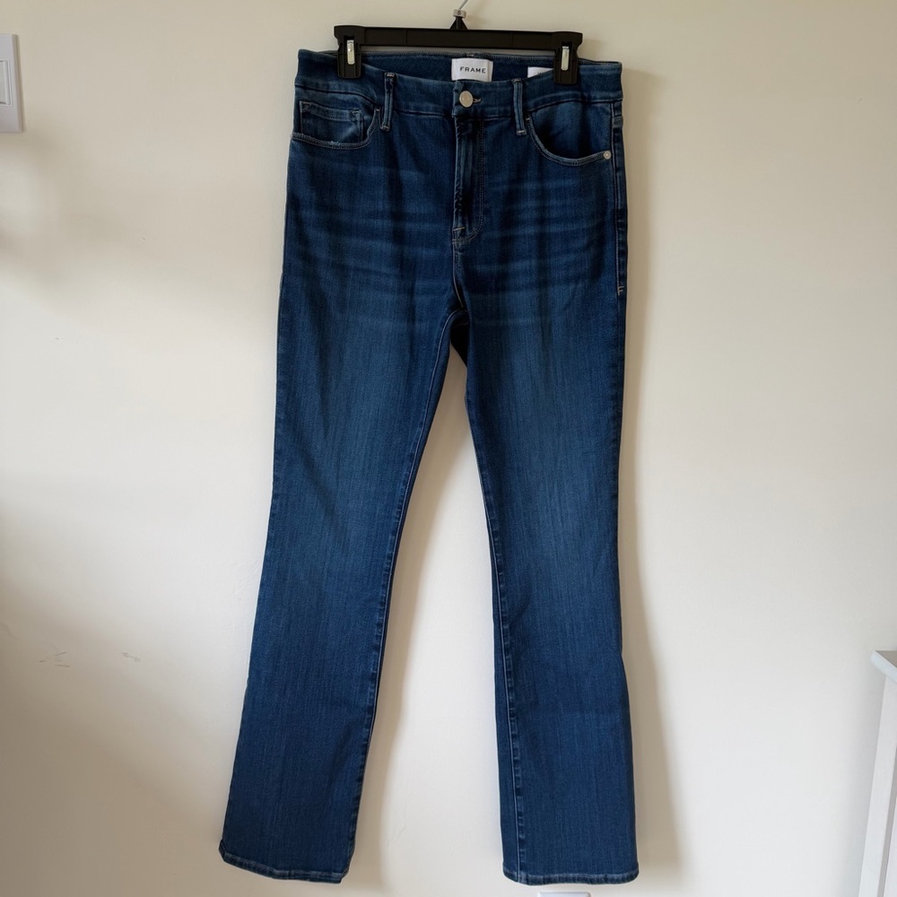 Frame Le Mini Boot Mid Rise Boot Cut Deep Blue Wash Jeans Size 30